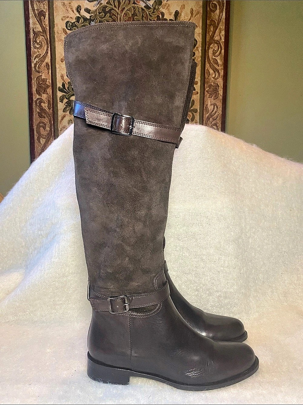 Sesto Meucci Suede & Leather Over-the-Knee Boots Brown US 9 Narrow NWOT